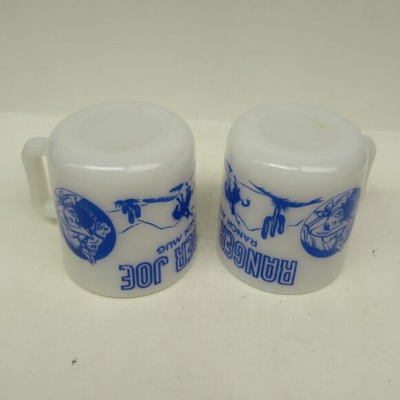 2 - Hazel Atlas White with Blue  Design RANGER JOE RANCH 2 7/8 Inch Childs Mugs - Picture 4 of 4